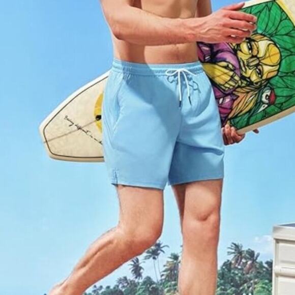 NWT  Surf Cuz Swim Trunks Mens XL Blue Board Shorts Drawstring Lined Beach - Picture 2 of 6